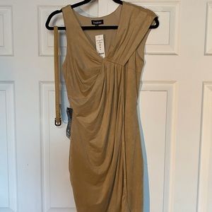 Bebe belted pleat microsuade dress